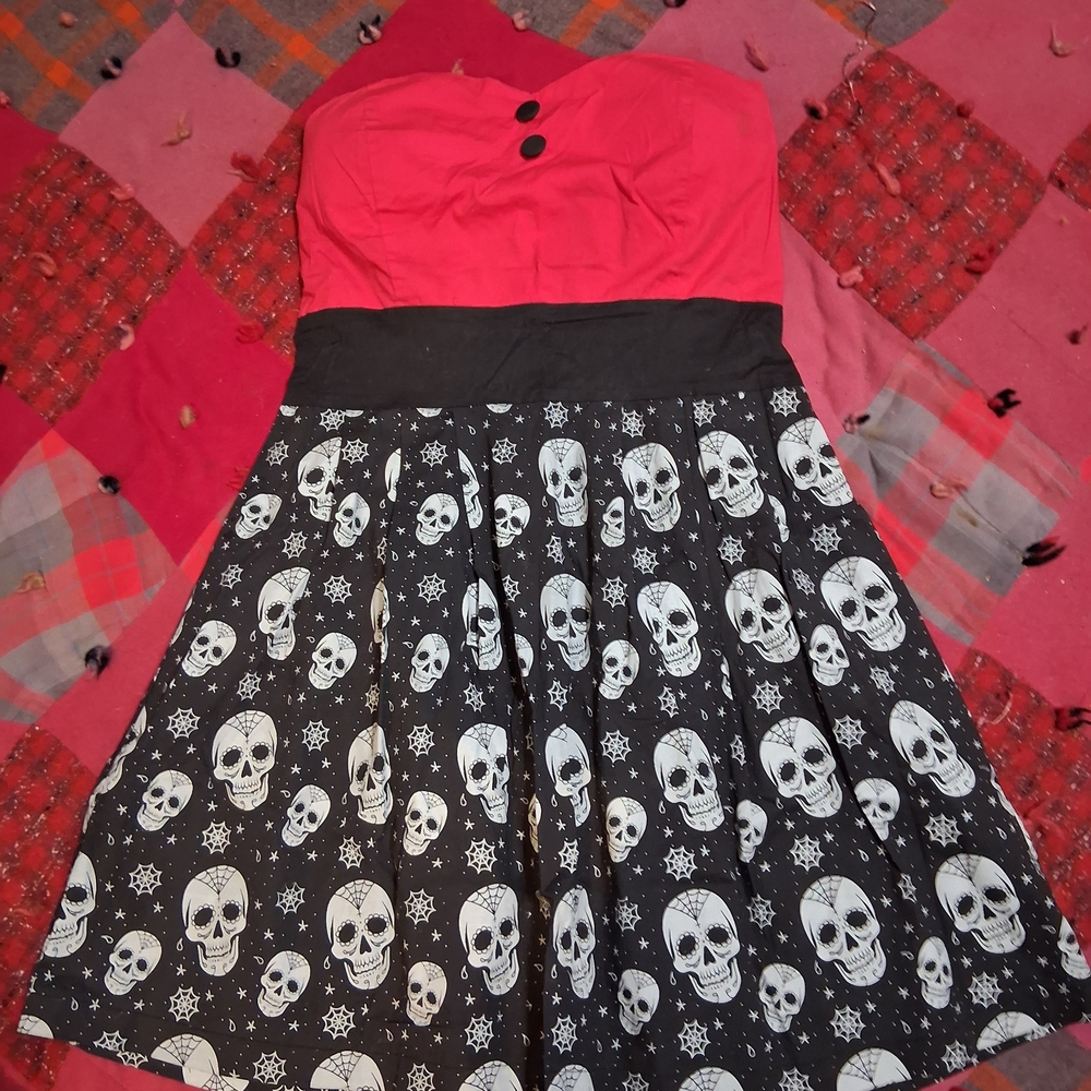 Stylish Red and Black Skull Print Kids Dress